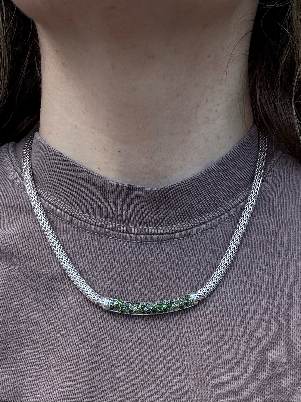 Brand New! - John Hardy Classic Chain Station Necklace with Green Toumaline
